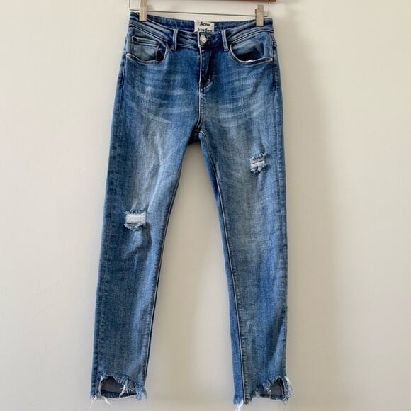Acne Studios College Face Paw18 Distressed Frayed Hem Skinny Jeans Size 26 - Picture 1 of 6